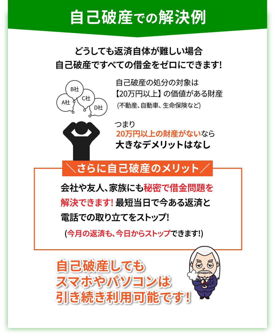 自己破産での解決例・どうしても返済が難しい場合、自己破産ですべての借金をゼロにできます！